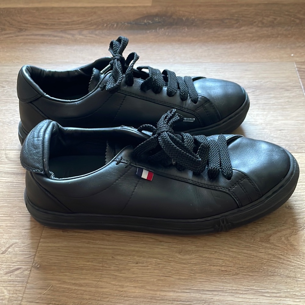 Moncler Alodie Leather Sneakers, Black Leather, Size 38 Moncler Black Runners